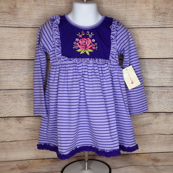 'SWEETDIL' RUFFLE TRIM EMBROIDED STITCHING LONG SLEEVE COZY TODDLER DRESS/TOP - Picture 11 of 12